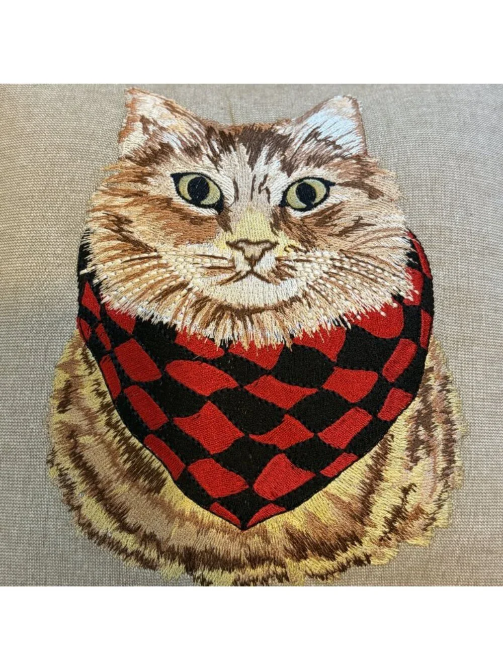 Pier 1 Decorative Cat Throw Pillow Red Black Scarf Embroidery Pom-Pom Trim 11x11